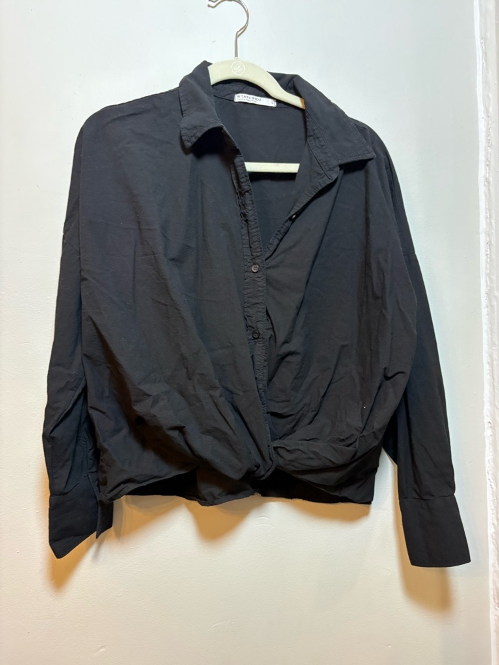 Stateside Black Button-Up Shirt with Twist Front